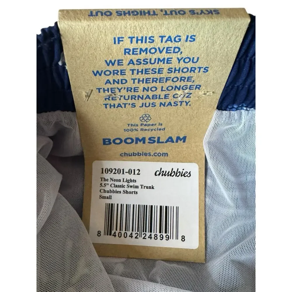Chubbies NEW Swim Trunks Small Blue The Neon Lights 5.5